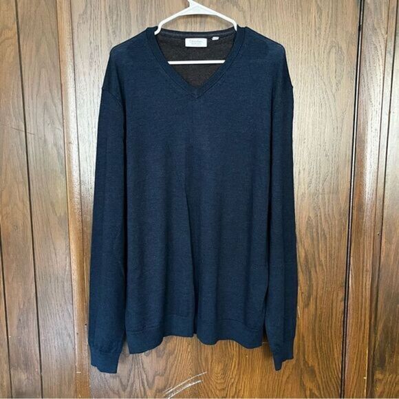 Calvin Klein Extra Fine Merino Wool V Neck Sweater - Picture 1 of 4